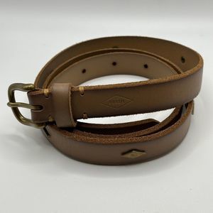 Fossil Brown Genuine Leather Skinny Belt Women's M Stud Detail Classic Boho